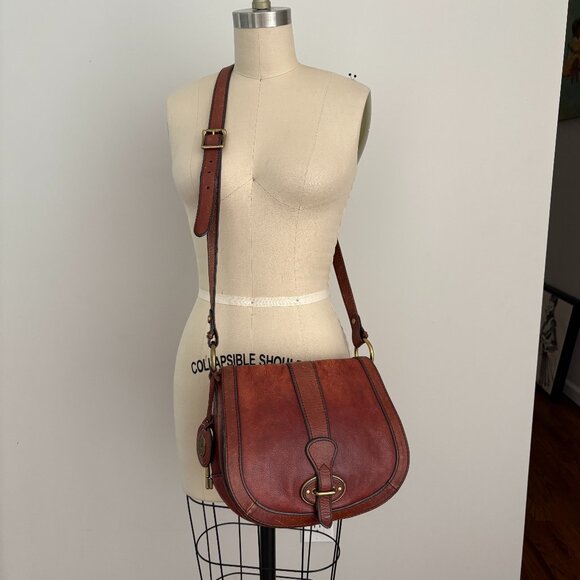 Vintage Fossil Reissue Crossbody Flap Saddle Bag Brown Leather Distressed - Picture 1 of 14